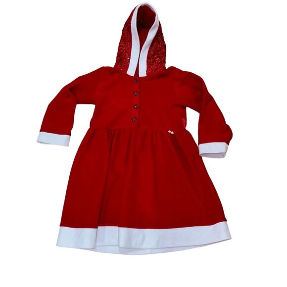 Lilax Fleece Santa Dress Red White Size 8 Girls Christmas Sequin Hood Holiday - Picture 1 of 4